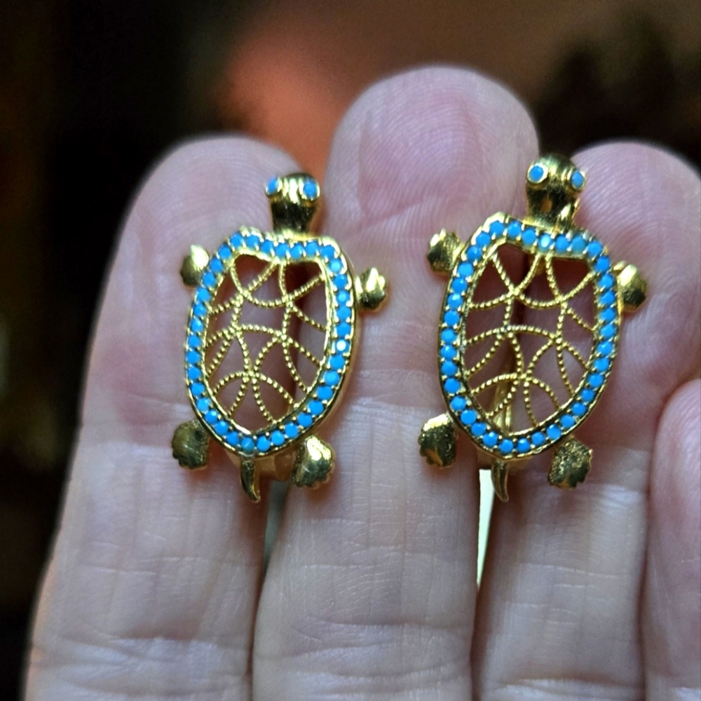 Turquoise Turtle sterling & gold Earrings